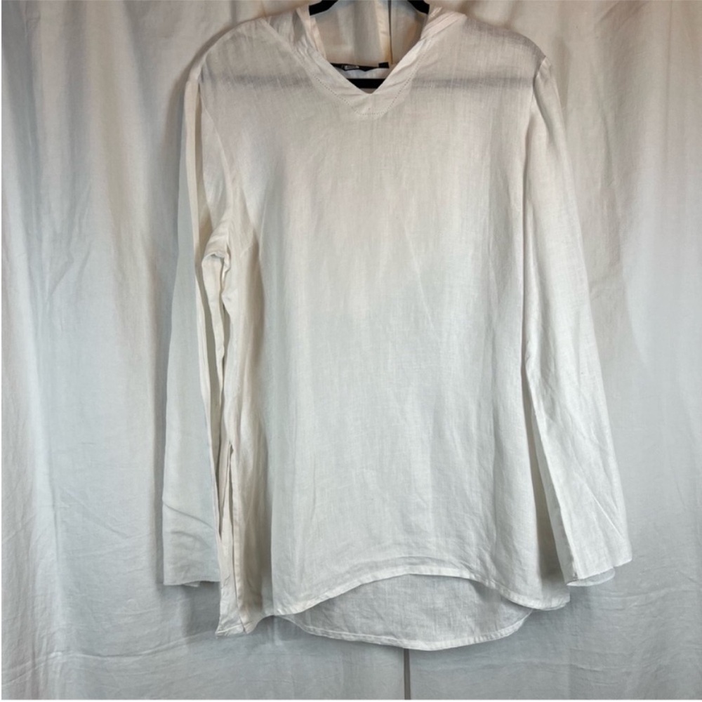 Ishyu 100% linen hooded tunic top lagenlook modest casual neutral